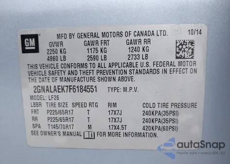 2015 Chevrolet Equinox Ls from USA, damaged, VIN 2GNALAEK7F6184551